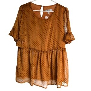 Hayden Brown/Black Polka Dot Ruffle Blouse Size Medium NWT
